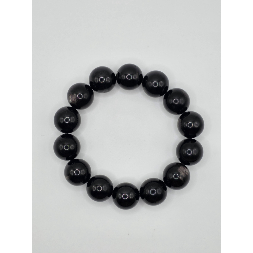 Hypersthene 16mm Bead Bracelet Natural Black Shimmer Protective Stone NWT